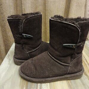 BEARPAW Winter Suede Boots 7 Brown Wool Shearling Insulated VICTORIAN Mid calf